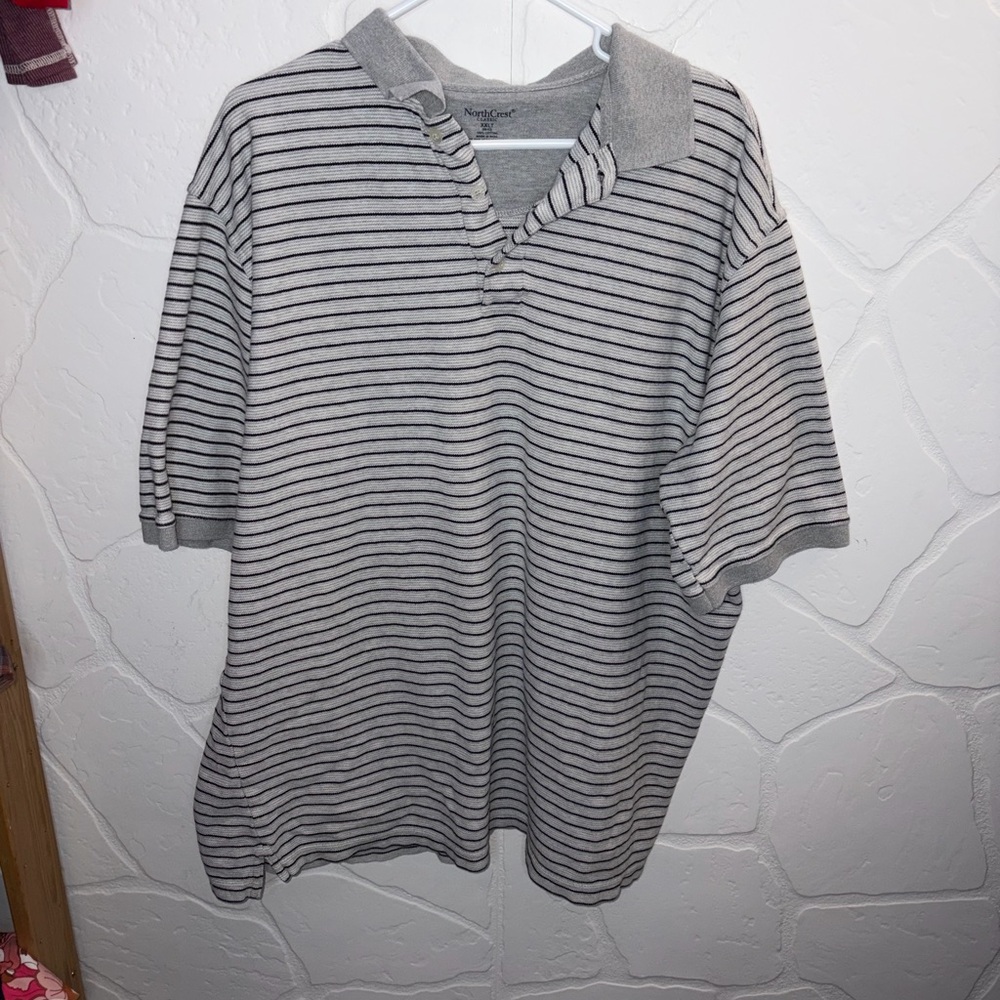Northcrest Gray Striped Casual Button Down Shirt